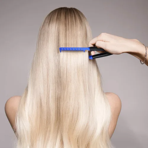 Miniatura 6 de Peine alisador plano de 2 piezas de cepillo de pelo de salón Peine de peluquería enderezadora en forma de V recta (rojo rosa, azul)