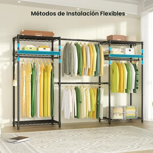 Miniatura 5 de Ulif E1 - Perchero resistente para armario, 6 niveles, ajustable, de metal, con 4 barras de suspensión, fácil de montar, para un espacio de 70 a