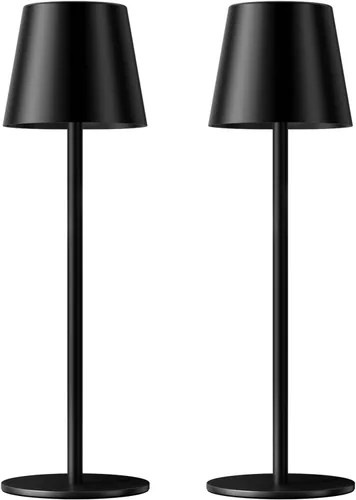 KK - Lámpara de mesa inalámbrica recargable, color negro, paquete de 2 unidades, 5000 mAh, funciona con pilas, para mostrador, 3 colores, atenuación