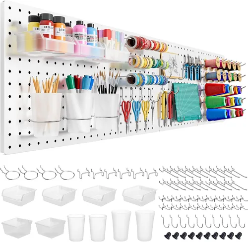 Miniatura 17 de FZK Tablero de clavijas, kit organizador de pared de tablero perforado de metal de 74 piezas. Tablero de clavijas resistente, tableros de clavijas