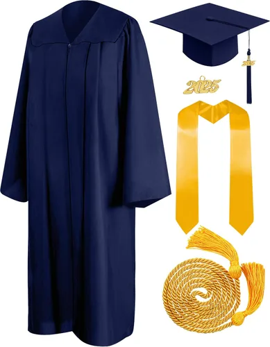 Juego de gorra y vestido de graduación 2025 con borla, cordón de honor y estola de graduación para escuela secundaria, universidad y soltero