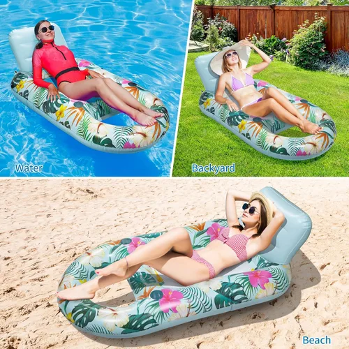 Miniatura 6 de Inflatable Pool Floats Adult - Pool Floaties Pool Lounger Raft for Adults Heavy Duty Water Pool Float with Cup Holder Backrest Swimming Pool Azul