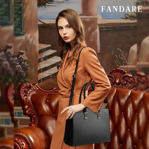 Miniatura 2 de FANDARE Bolsa para computadora portátil para mujer, bolso grande de mano, impermeable, bolso de hombro, bolso de mano de cuero sintético, bolso