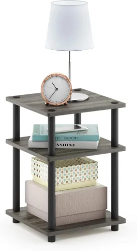 Miniatura 10 de Furinno Turn-N-Tube Mesa auxiliar, mesa auxiliar moderna cuadrada de 3 niveles con estante abierto, mesita de noche, mesa de noche, fácil montaje