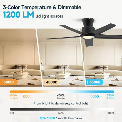 Miniatura 3 de ocioc Ventiladores de techo de 44 pulgadas con luces y control remoto, ventiladores de techo regulables con motor de CC silencioso reversible, Negro