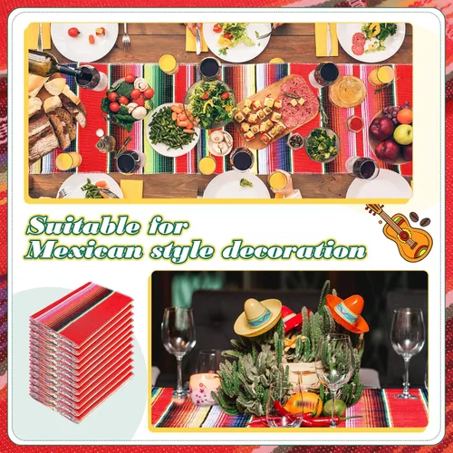 Miniatura 3 de Mixweer Camino de mesa de sarape mexicano de 24 piezas, colorido con flecos mexicanos de algodón, manta de serape a rayas para decoraciones