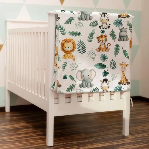 Miniatura 2 de HawSkgFub Mantas de bebé de animales de la selva safari para niños, regalo de ducha, franela de franela de hoja de palma tropical, cama