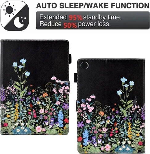 Miniatura 4 de Funda para tablet Fire HD 8 (8ª/7ª/6ª generación, versión 2018/2017/2016), funda protectora de piel sintética con función atril y encendido Flores