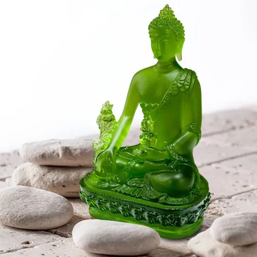 Miniatura 7 de Houlu Estatua de Buda de la medicina tibetana, 4.13 pulgadas, figura de Buda curativa de cristal Liuli para la salud (verde)