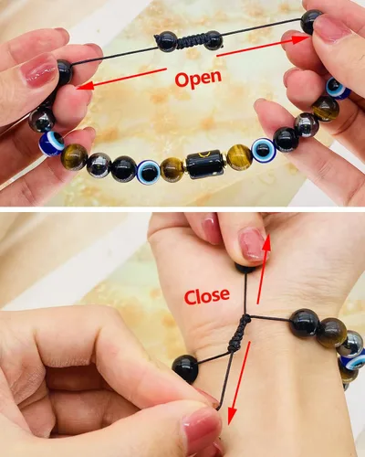 Miniatura 7 de Zodiac Triple Protection Bracelet Evil Eye Hematite Obsidian Tiger Eye Chakra Healing Crystal Bead for Men Women Good Luck Spiritual Jewelry