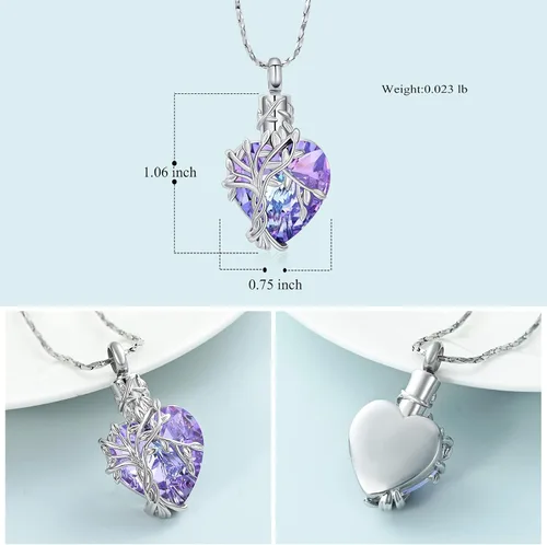 Miniatura 65 de Imrsanl Collar de urna de árbol de la vida con forma de corazón, joyería de cremación para hombres y mujeres, recuerdo, joyería conmemorativa