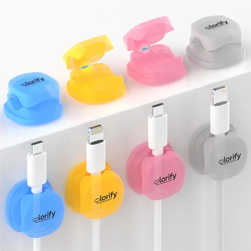 Miniatura 13 de Paquete de 8 clips de resorte para cables [giratorio en 360°, uso con 1 mano], clips adhesivos para cables para mesita de noche, escritorio, pared