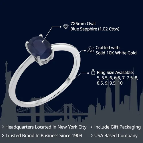 Miniatura 10 de Gem Stone King Anillo de compromiso solitario con piedra preciosa de oro blanco de 10 quilates, ovalado, 0.27 x 0.19 pulgadas, anillo de promesa