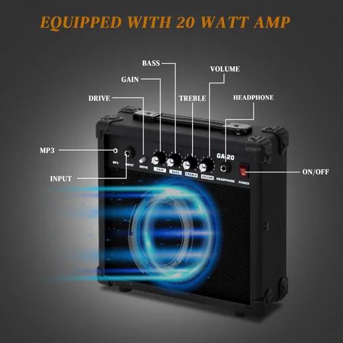 Miniatura 3 de Ktaxon Kit de guitarra eléctrica, pastillas H-H de 39 pulgadas para principiantes con amplificador de 20 W, cejilla de guitarra, bolsa, correa