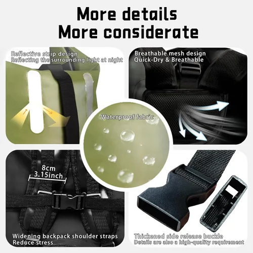 Miniatura 4 de Mochila impermeable de 55 litros, resistente a la suciedad, equipo esencial para kayak, senderismo, campamento, viajes en la playa con bolsa seca