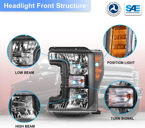 Miniatura 4 de Par de ensambles de faros ROXX compatibles con [2017 2018 2019 FORD F-250 F-350 F-450 F-550] SUPER DUTY, ensamble de proyector de faros, DRL