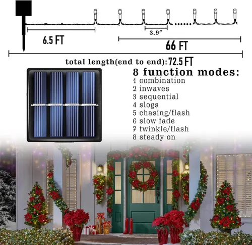 Miniatura 2 de TW SHINE Paquete de 2 Luces Solares de Navidad Decoraciones para Exteriores, Total 400 LED 132 Pies Luces Solares de Navidad para Exteriores con 8