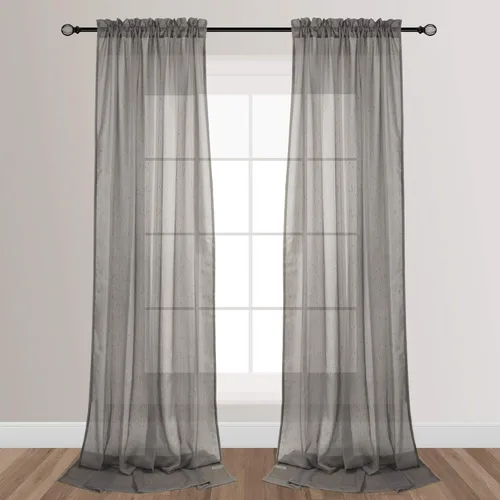 Cortinas traslúcidas extralargas color gris de 108 pulgadas para sala de estar, bolsillo para barra en la parte superior, diseño lluvioso, 52