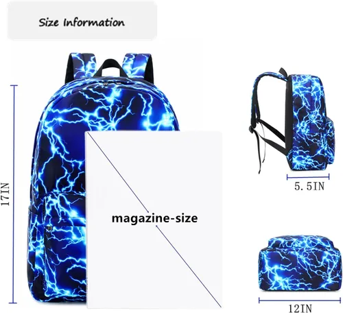 Miniatura 2 de Mochila escolar para niños de mezhsa, para primaria y secundaria, tipo rayo, para portátil, adolescente, impermeable, ligera, 43 cm, 1-azul