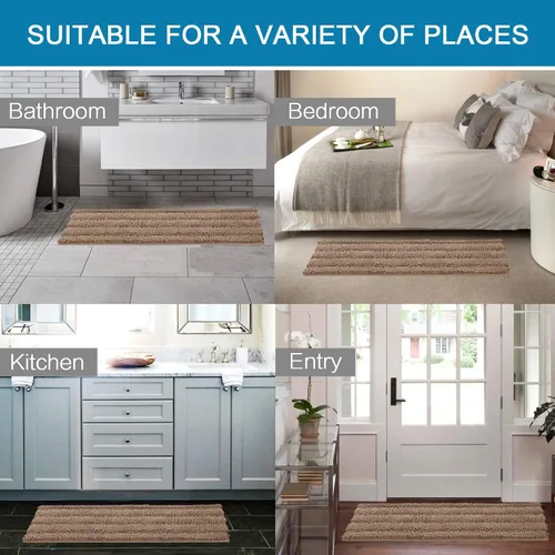 Miniatura 53 de H.VERSAILTEX Alfombras de baño para cuarto de baño, antideslizantes, tapetes de baño extragruesos, de felpilla, a rayas, alfombra de 20" x 32