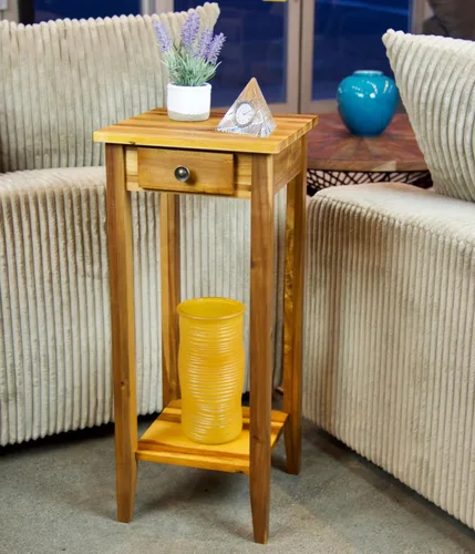 Miniatura 7 de Soporte para plantas de acacia sólida de 2 niveles con cajón
