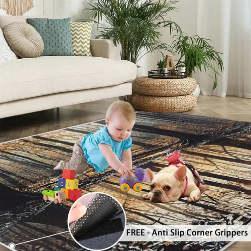 Miniatura 5 de Autumn Forest Rugs for Bedroom, Lake Forest Area Rug, Landscape Photo Rugs for Living Room, Indoor Non-Slip Rug, Machine Washable Carpet for Front