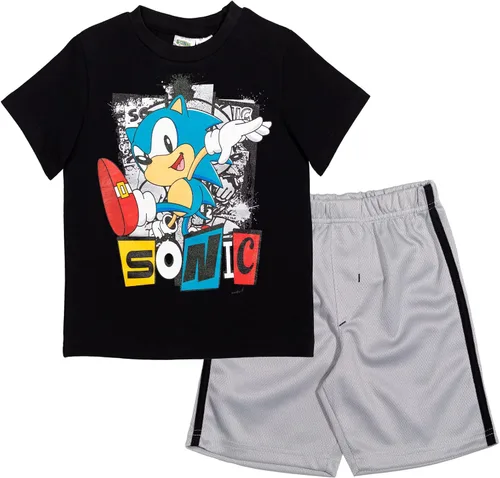 SEGA Sonic the Hedgehog - Conjunto de camiseta atlética y pantalones cortos de malla, tallas para niños pequeños y grandes (2T - 18-20)