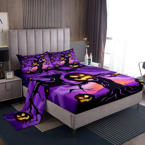 Miniatura 7 de Erosebridal Sábanas de Halloween para niños y niñas, juego de sábanas espeluznantes de dibujos animados, tamaño individual, juego de ropa de cama