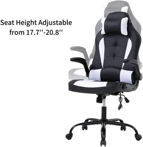 Miniatura 6 de Silla de juegos de oficina de carreras, silla de escritorio ejecutiva de respaldo alto con reposacabezas, soporte lumbar de masaje, color negro