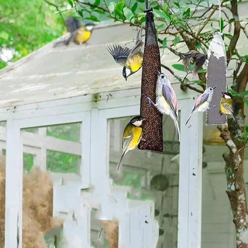 Miniatura 6 de Yardwe 3 unids Colgantes Bolsas de Alimentación de Pájaros para Uso en Jardín Forraje de Aves Almacenamiento Bolsa de Malla Alimentador de Mano