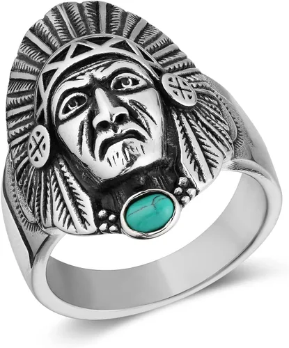 HZMAN Anillo de cabeza de jefe indio para hombres y niños, de acero inoxidable, vintage, nativo americano, tribal, líder, guerrero, cazador,