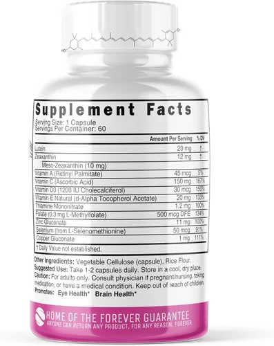 Miniatura 2 de Nature's Fusions Nutri Luteína 20mg Complejo Vitaminas Ojos - Fórmula Triple Carotenoide - Luteína y Zeaxantina - Contiene zinc, vitaminas A, C, D3