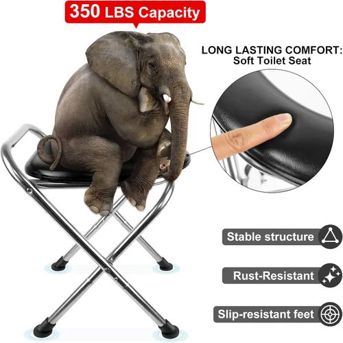 Miniatura 3 de BLIKA Inodoro Portátil para Acampar, Inodoro Plegable de Acero Inoxidable para Campamento y Viaje de 350LBS con Asiento Suave para Adultos, Inodoro