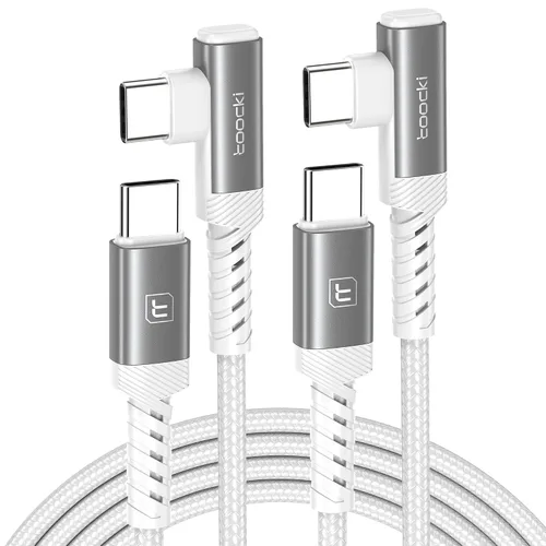 Miniatura 12 de Cable de carga USB C a USB C (3.3 pies, paquete de 2), cable de carga tipo C de 60 W, cable de carga rápida de ángulo recto USBC a USBC para iPhone