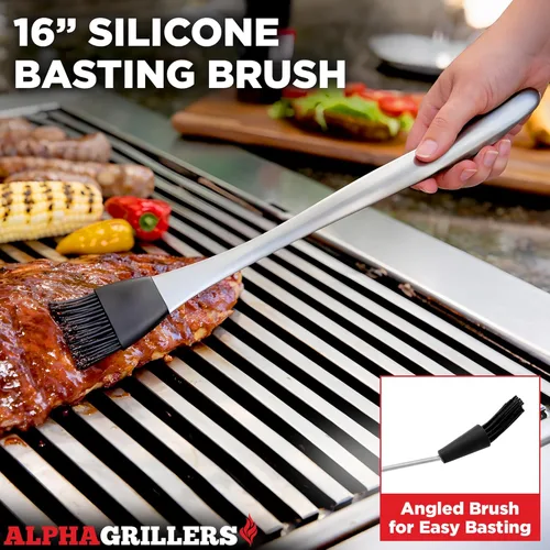 Miniatura 7 de Alpha Grillers Accesorios para asar – Accesorios de barbacoa con espátula, tenedor, cepillo y pinzas – Utensilios de barbacoa al aire libre, regalo