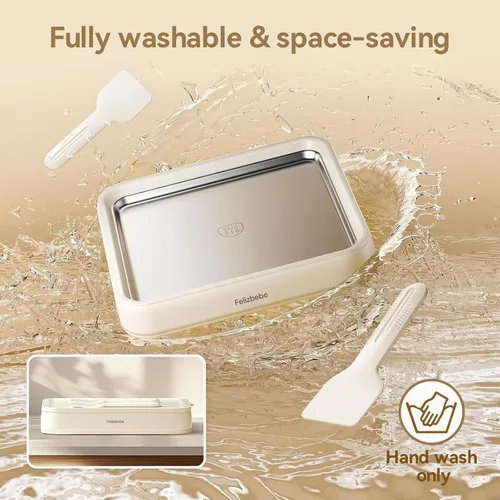 Miniatura 6 de Máquina para hacer helados enrollados, máquina de helado instantáneo con tapa y 2 espátulas, acero inoxidable SUS316 de grado alimenticio, bandeja