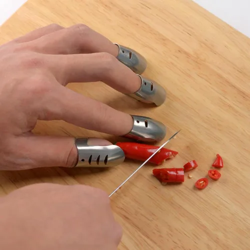 Miniatura 2 de TOPINCN Protector de dedos de acero inoxidable, 4 unidades, protector de dedos para evitar daños al cortar