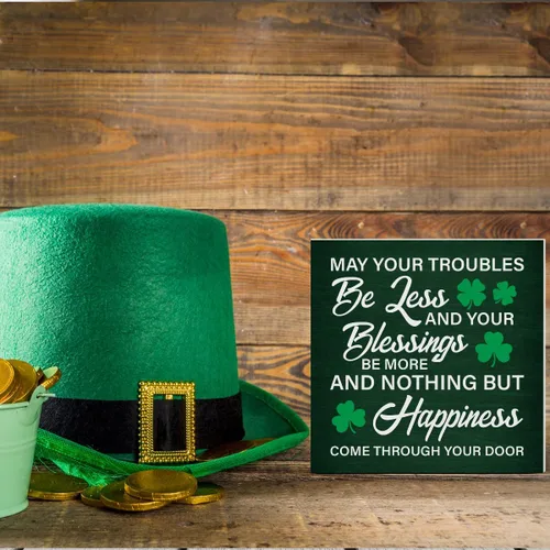 Miniatura 4 de Decoración del Día de San Patricio con texto en inglés «May Your Troubles Be Less and Your Blessings Be More » Letrero de madera para decoración