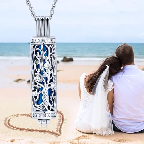 Miniatura 53 de shajwo Joyería de cremación cilíndrica, collar de cenizas de urna del árbol de la vida para mujeres y hombres, vial de cremación de cenizas