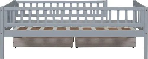 Miniatura 9 de Merax Cama de madera con dos cajones, color gris