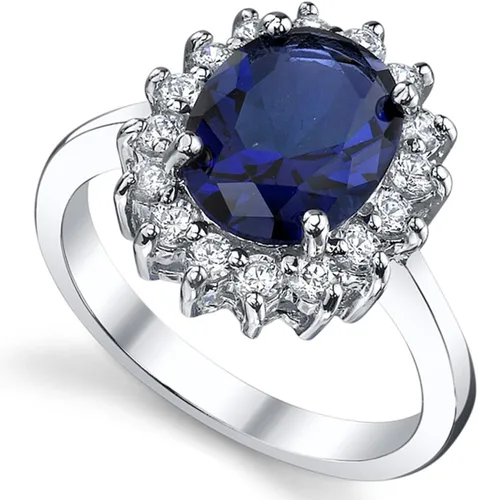 Miniatura 2 de Anillo de compromiso de Kate Middleton de plata de ley maciza con circonita cúbica de imitación de color azul zafiro