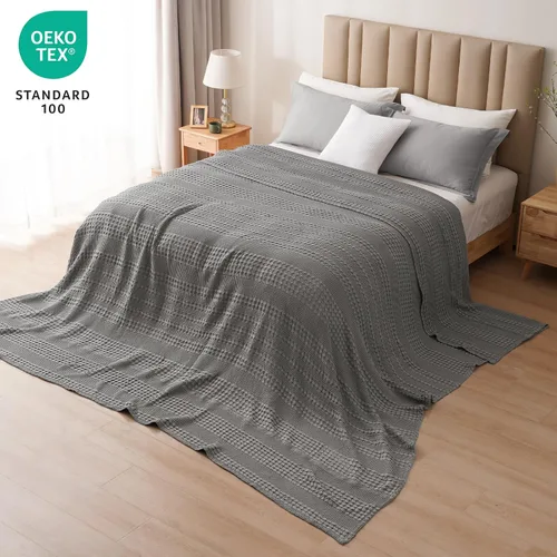 Miniatura 5 de PHF - Manta de punto gofre de 100% algodón, King extragrande de 120 x 120 pulgadas, ligera, transpirable, 10 x 10 pies, de verano, tejida, estética
