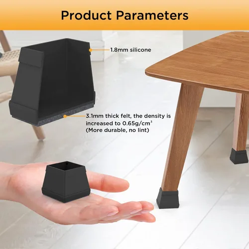 Miniatura 5 de Protectores cuadrados para patas de silla para pisos de madera dura, 24 piezas de tapas de silicona para patas de muebles para prevenir rayones