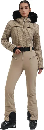 Miniatura 72 de GSOU SNOW Traje de esquí para mujer, traje de nieve delgado de una pieza, chaqueta de nieve, impermeable, resistente al viento, deportes al aire