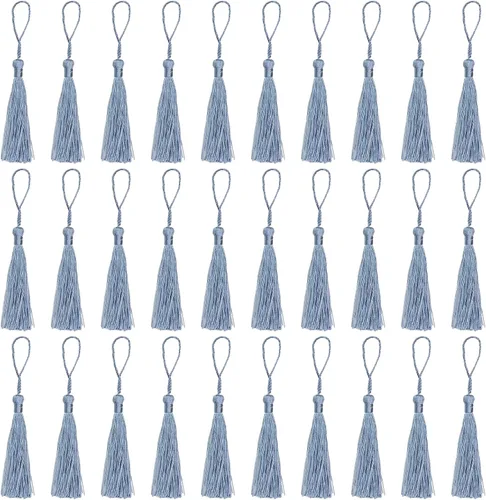 Miniatura 36 de VAPKER 30 borlas negras de 5.1 in/5 pulgadas, sedosas, hechas a mano, suaves, con lazo de cordón de 2 pulgadas para hacer joyas, proyectos