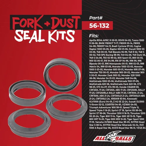 Miniatura 2 de All Balls Racing 56-133 Kit de retenes de horquilla y polvo compatible con/reemplazo para Aprilia, Buell, Caviga, Honda, Kawasaki, Suzuki