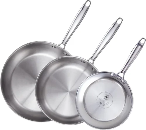 Miniatura 9 de Cook N Home Sartén de acero inoxidable de 10 pulgadas, sartén de acero inoxidable 18/10 con revestimiento de tres capas, sartén de cocina
