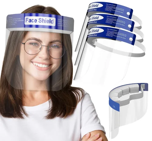 Medical Nation Protector facial | Estuche de 200 | Protectores faciales de plástico transparente para mujeres, hombres y niños, anti niebla, máscara