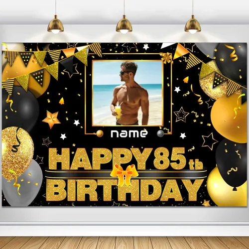 Miniatura 13 de Cartel de decoración de cumpleaños número 85 con temática de fútbol – Cartel de tela personalizado para suministros de fiesta de cumpleaños 85