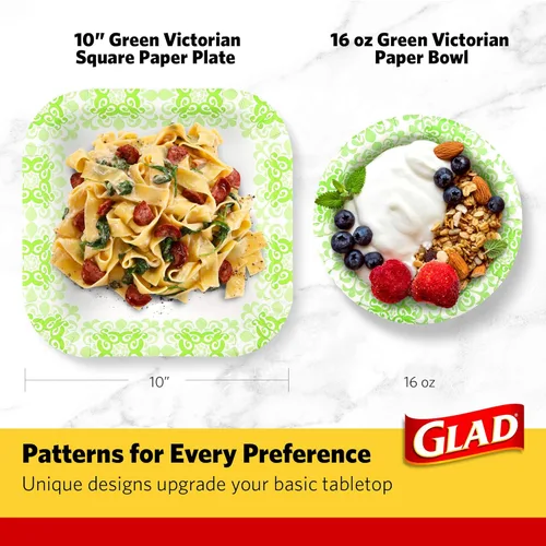 Miniatura 6 de Glad Platos cuadrados de papel resistentes a prueba de remojo y cortes, platos desechables para fiestas y comidas diarias aptos para microondas